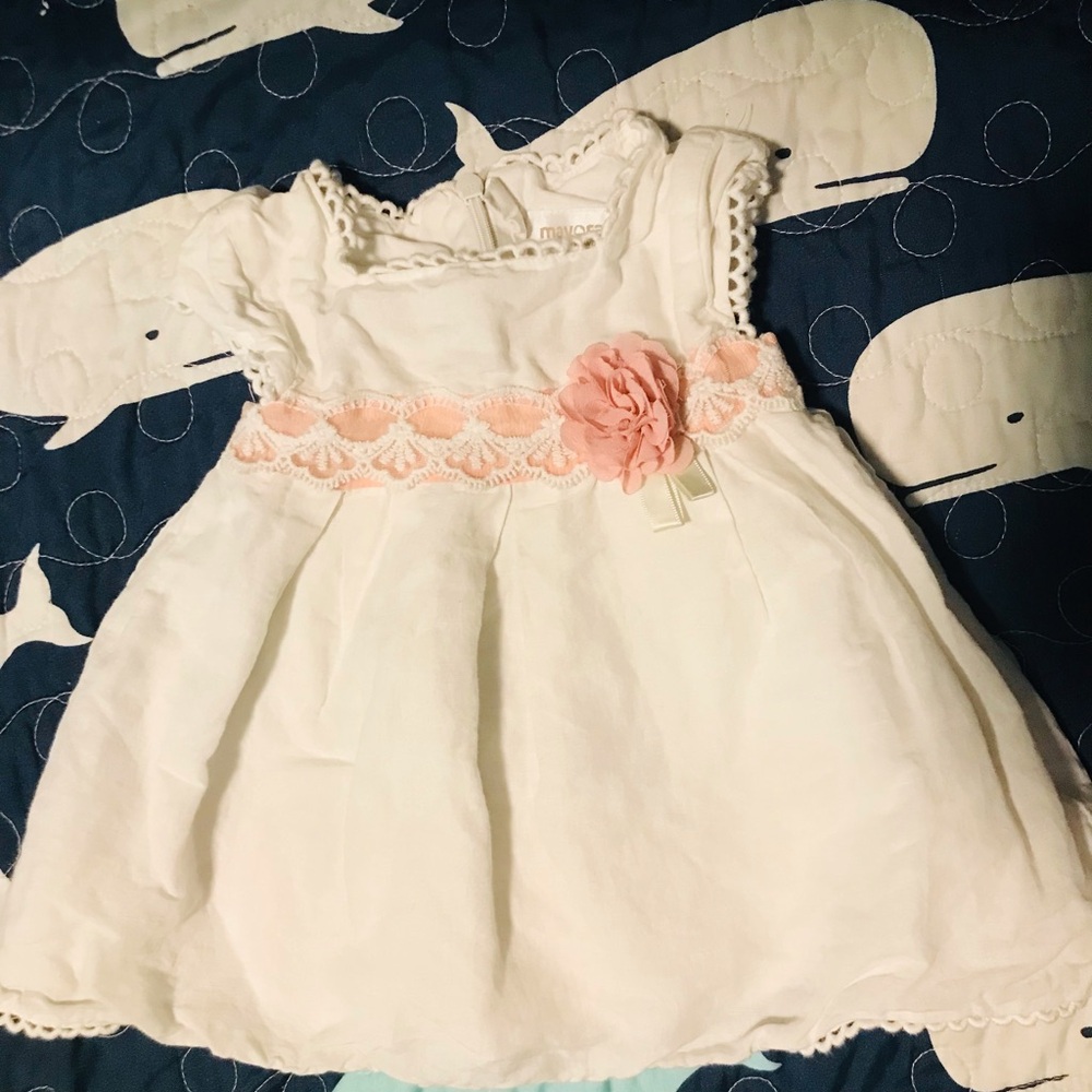 Mayoral White & Pink Baby Girl Lace Flower Dress